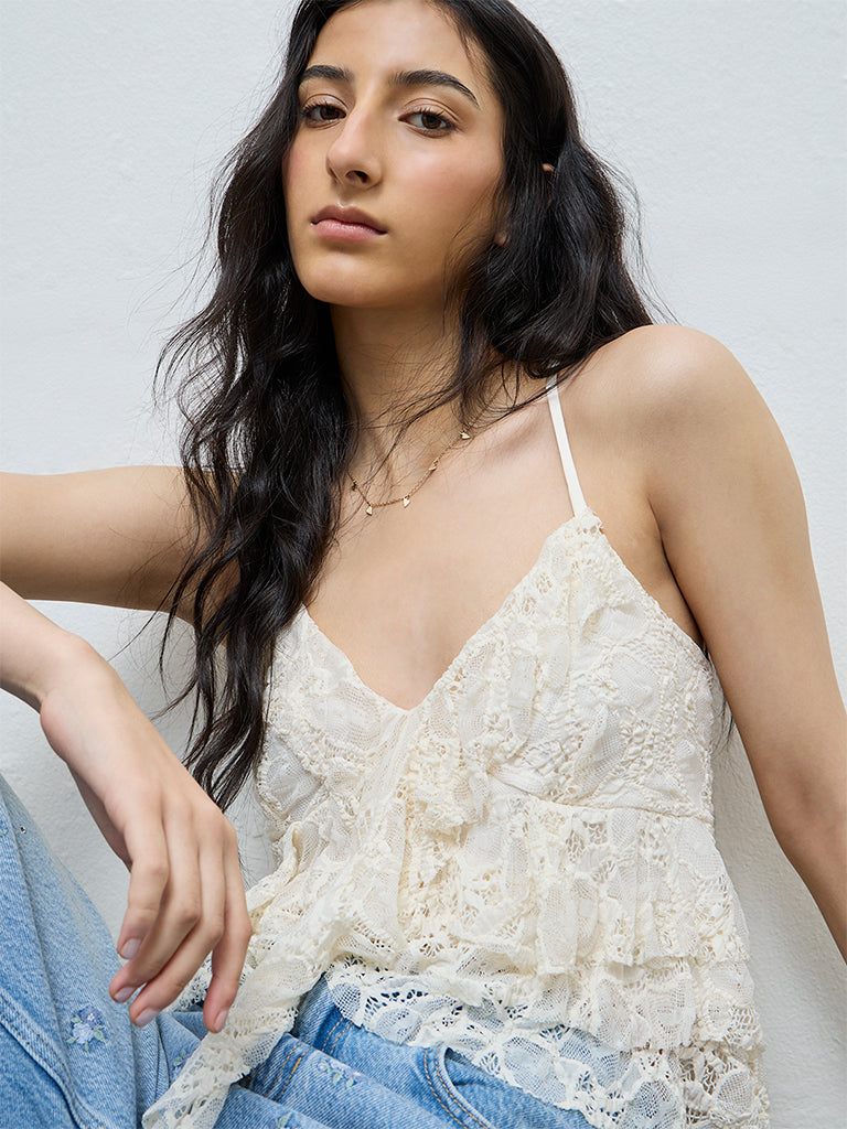 Nuon Off-White Lace Top