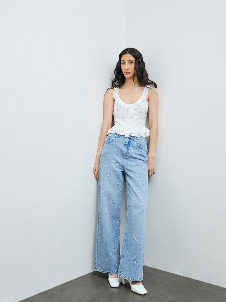 Nuon White Schiffli Embroidered Top