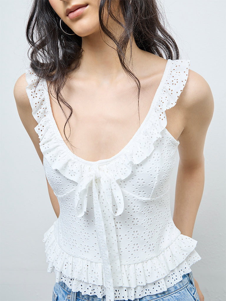 Nuon White Schiffli Embroidered Top