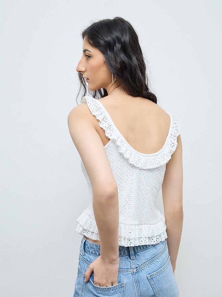 Nuon White Schiffli Embroidered Top