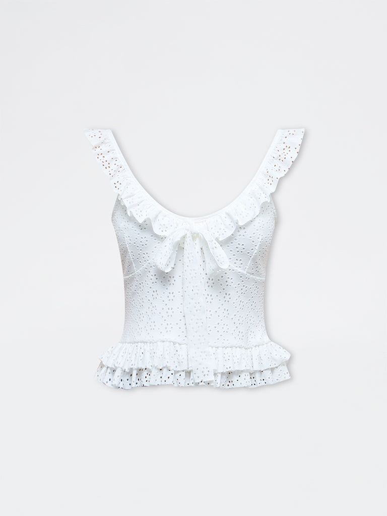 Nuon White Schiffli Embroidered Top