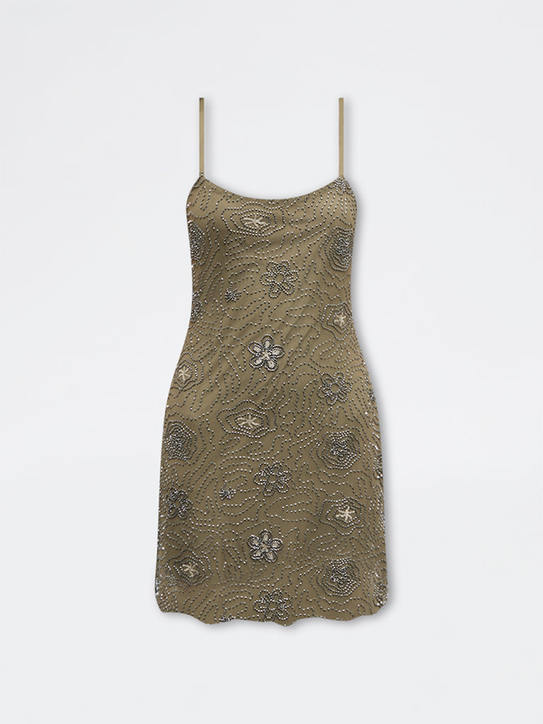 Buy Nuon Olive Floral Embellished Straight Dress from Westside