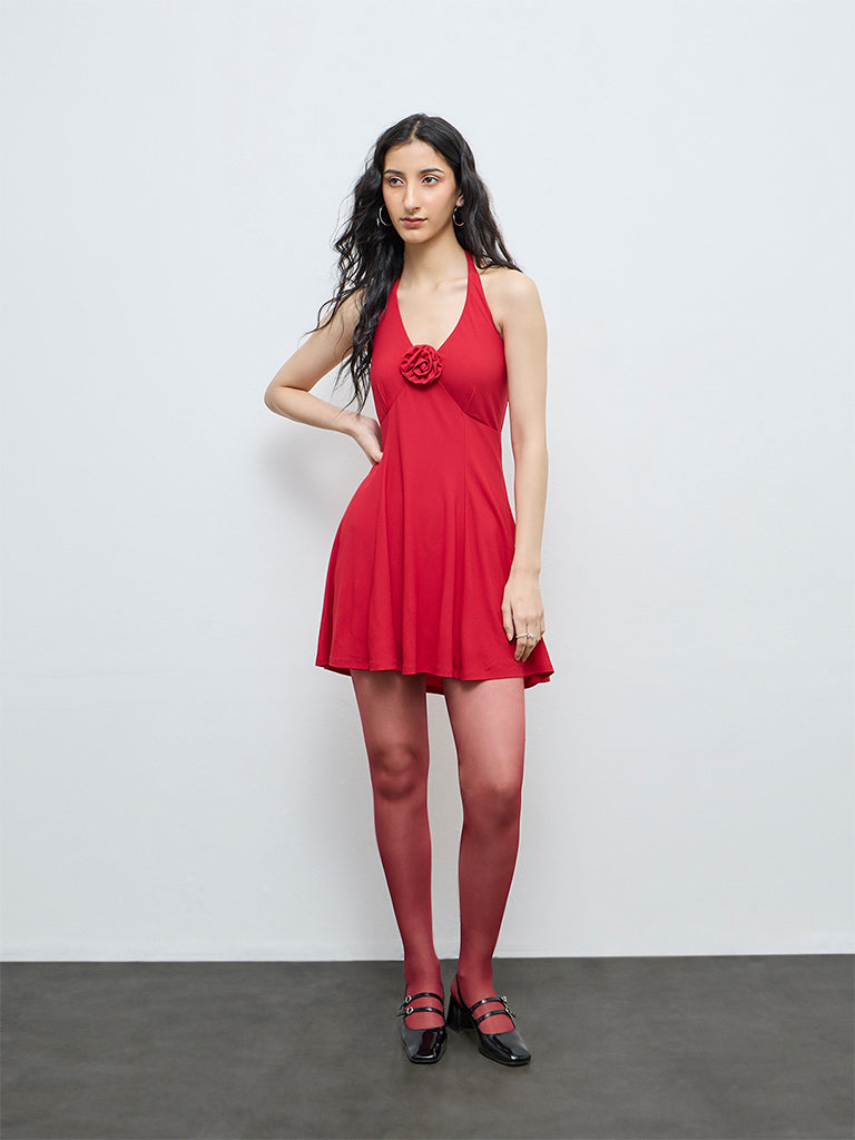 Nuon Red Floral Applique A-Line Dress
