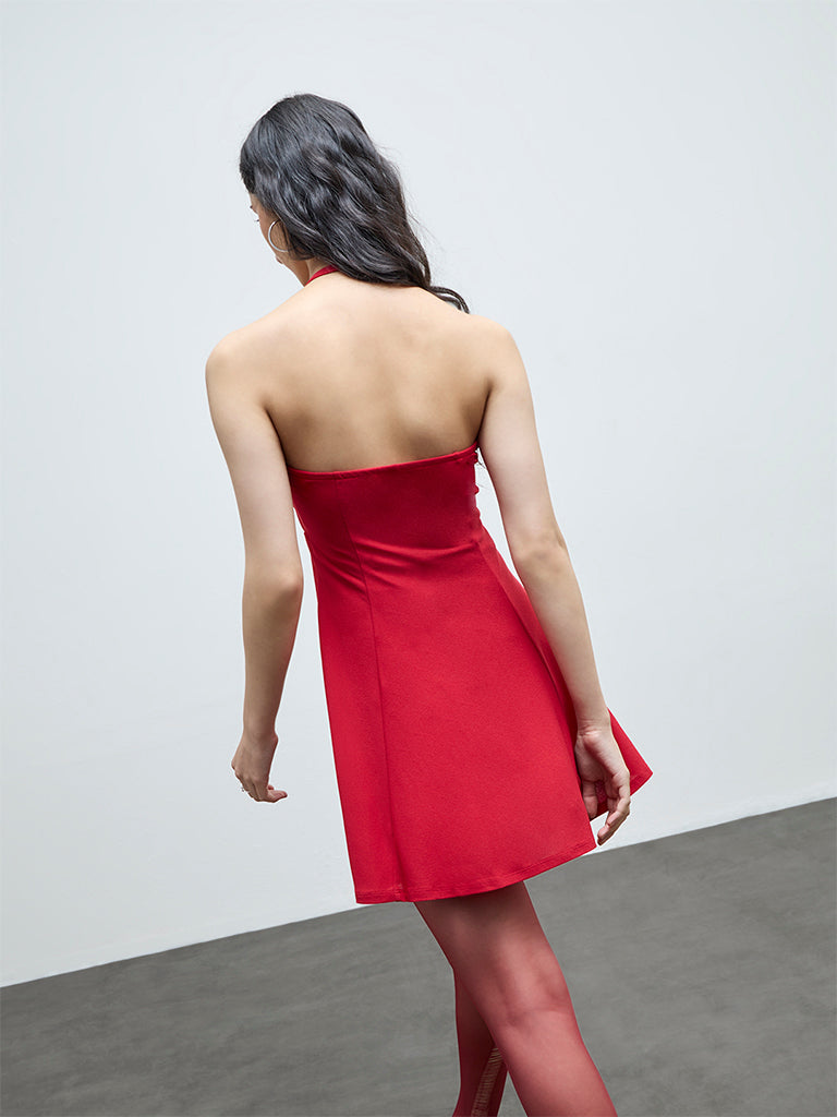 Nuon Red Floral Applique A-Line Dress