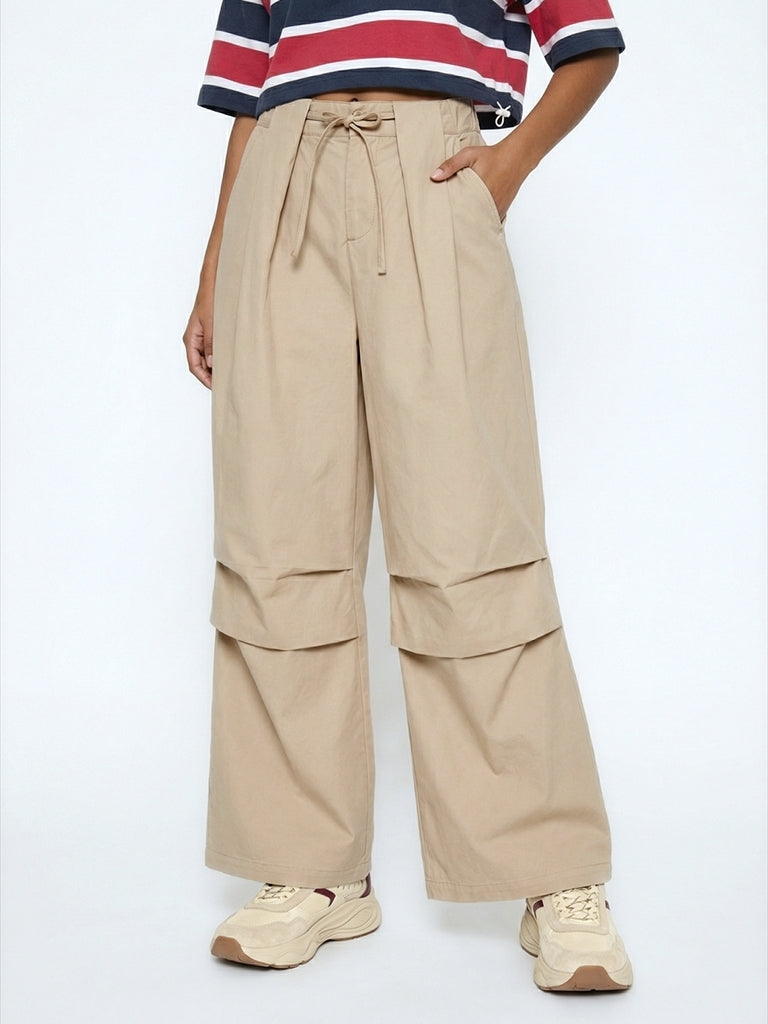 Nuon Beige Cotton Wide Pants