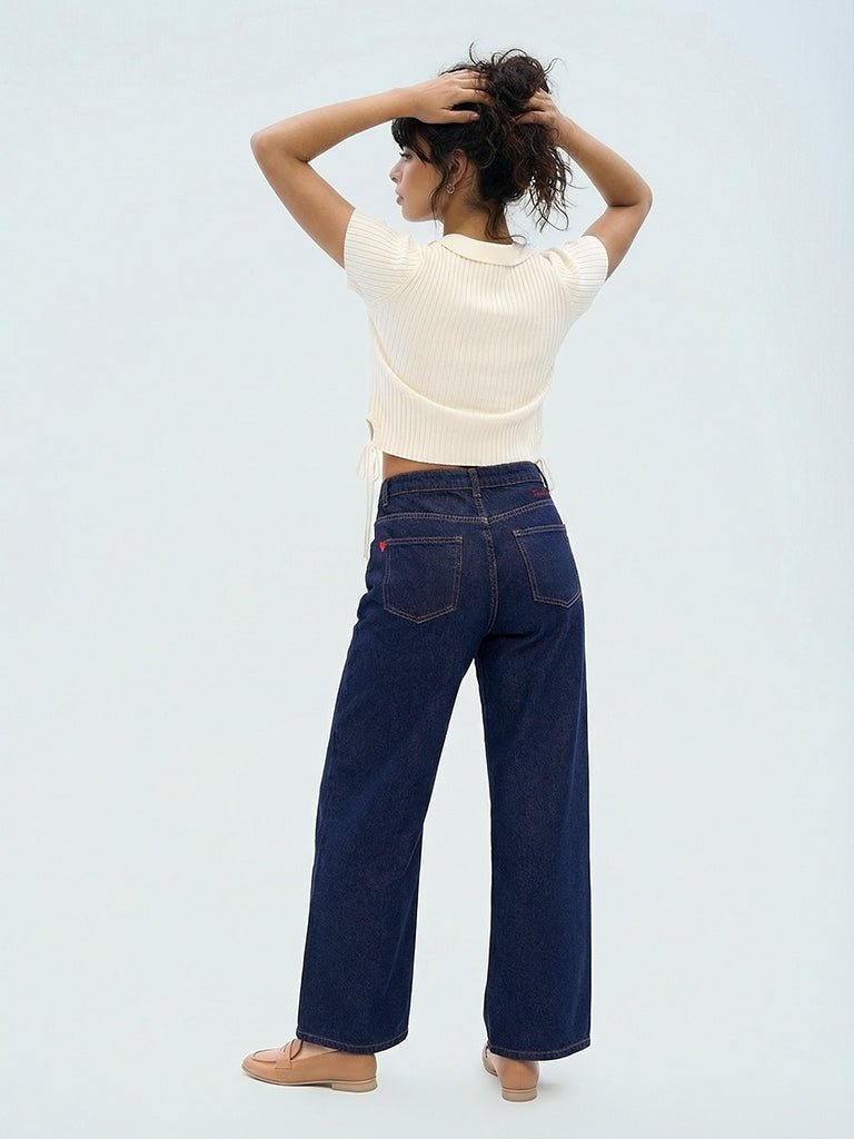 Nuon White Ribbed Side-Tie Top