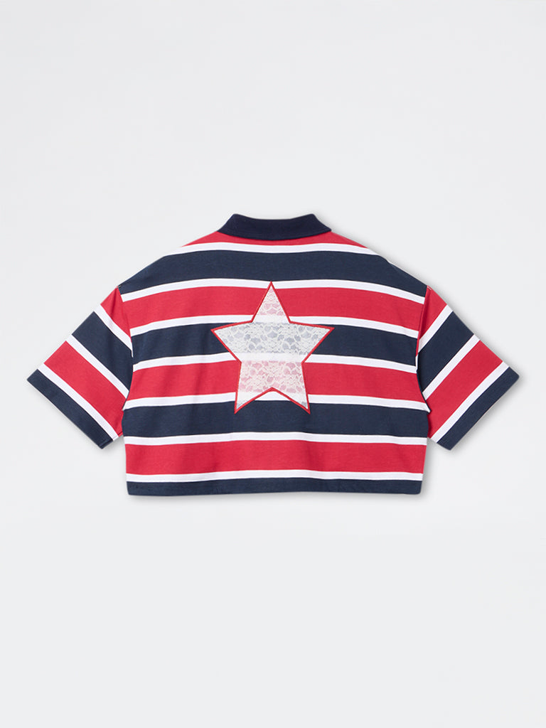 Nuon Red Striped Cotton-Blend Quarter-Zip T-Shirt