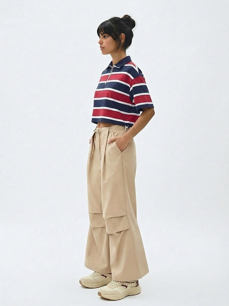 Nuon Red Striped Cotton-Blend Quarter-Zip T-Shirt