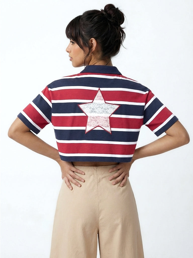 Nuon Red Striped Cotton-Blend Quarter-Zip T-Shirt