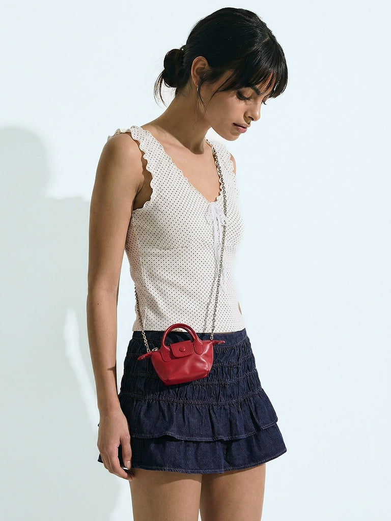 Nuon Dark Blue Smocked Denim Skirt