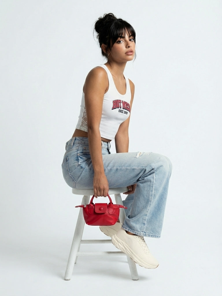 Nuon White Ribbed Graphic Cotton-Blend Tank Top
