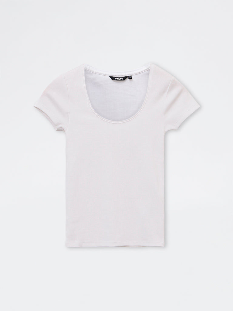 Nuon White Cotton-Blend T-Shirt