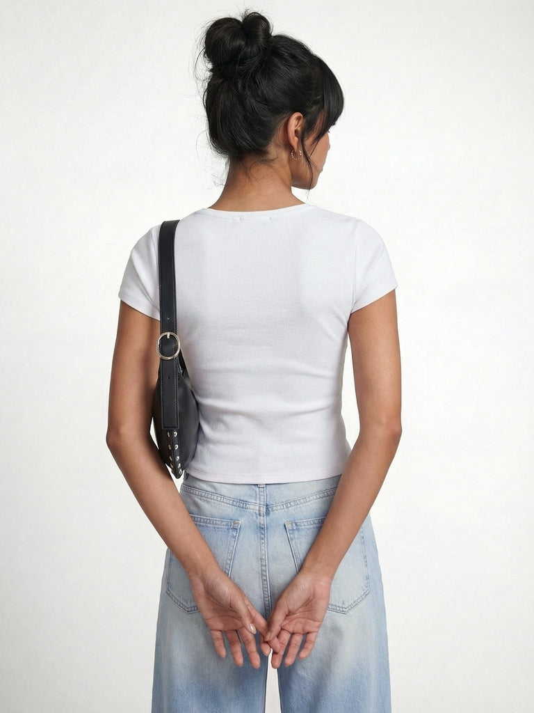 Nuon White Cotton-Blend T-Shirt