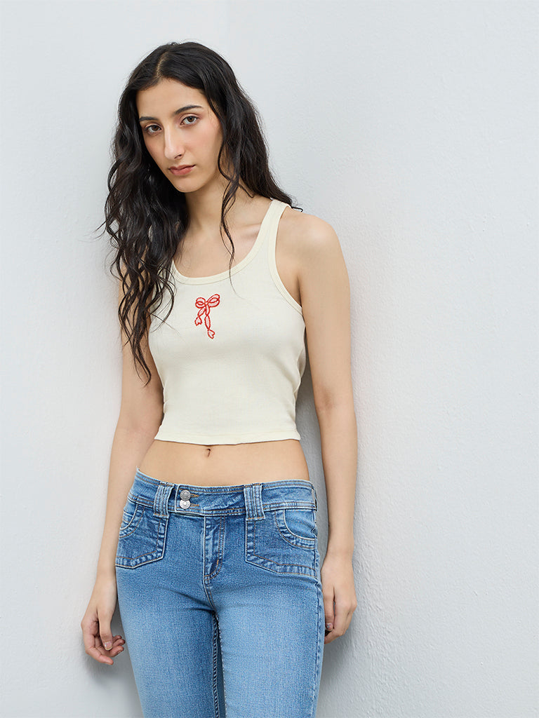 Nuon Light Yellow Embroidered Cotton-Blend Top