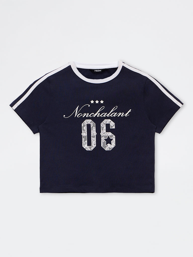 Nuon Navy Graphic Cotton T-Shirt