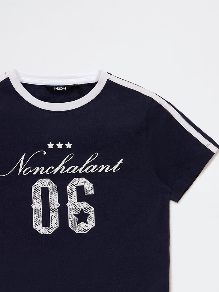 Nuon Navy Graphic Cotton T-Shirt