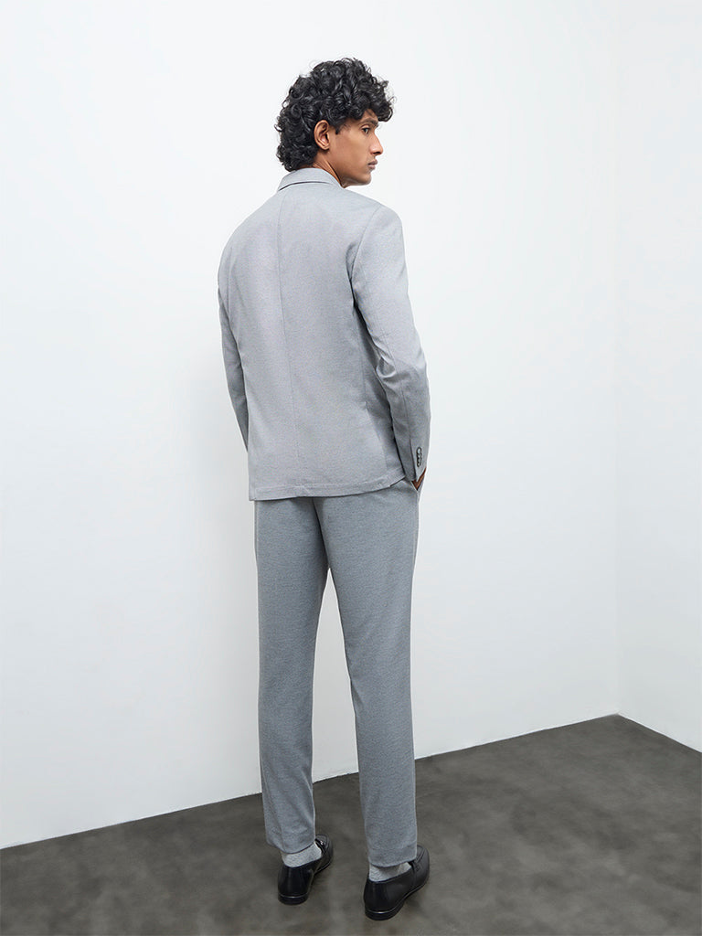 WES Formals Grey Slim-Fit Mid-Rise Trousers