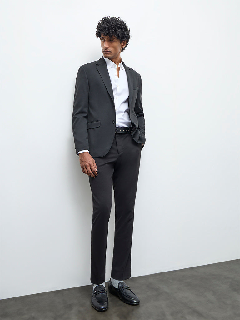WES Formals Black Slim-Fit Mid-Rise Trousers