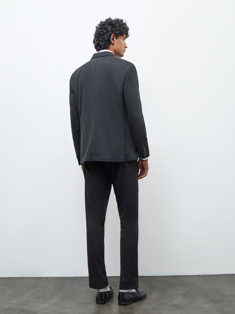 WES Formals Black Slim-Fit Mid-Rise Trousers
