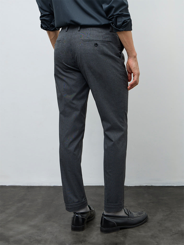 WES Formals Charcoal Slim-Fit Mid-Rise Trousers