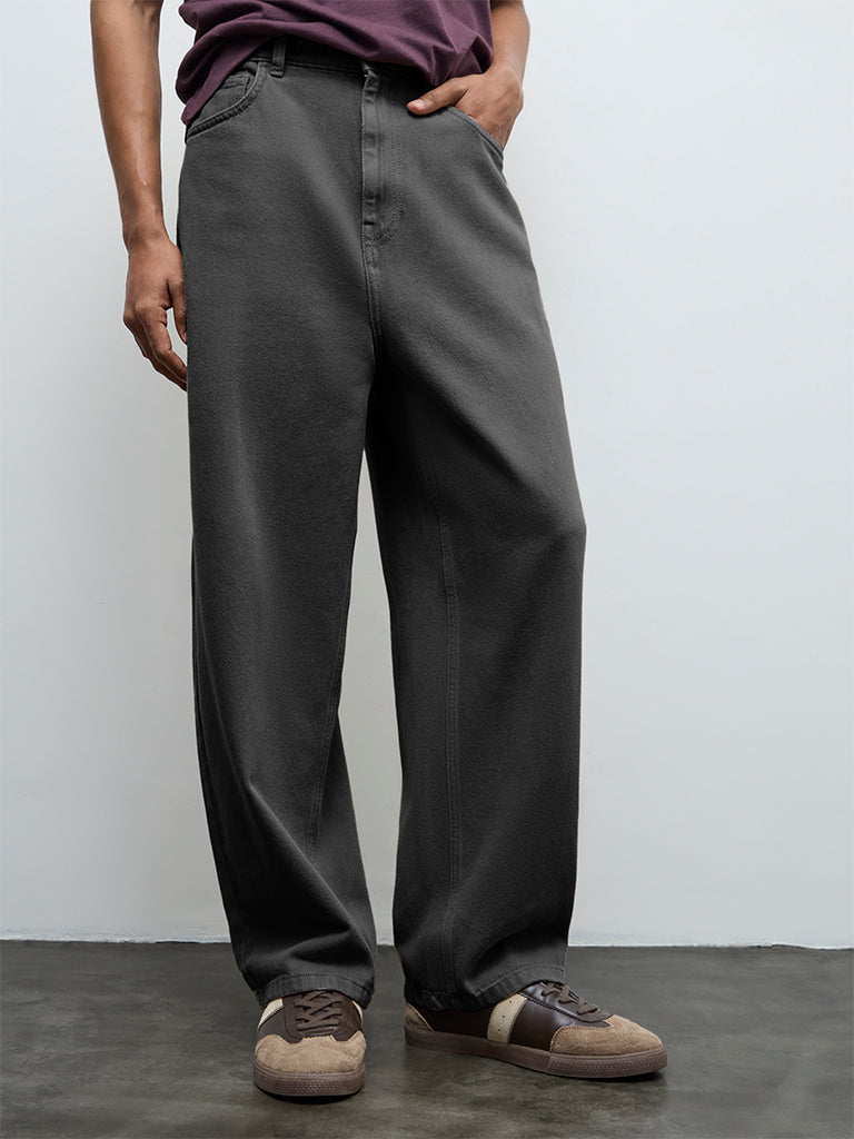 Nuon Charcoal Skater-Fit Mid-Rise Jeans