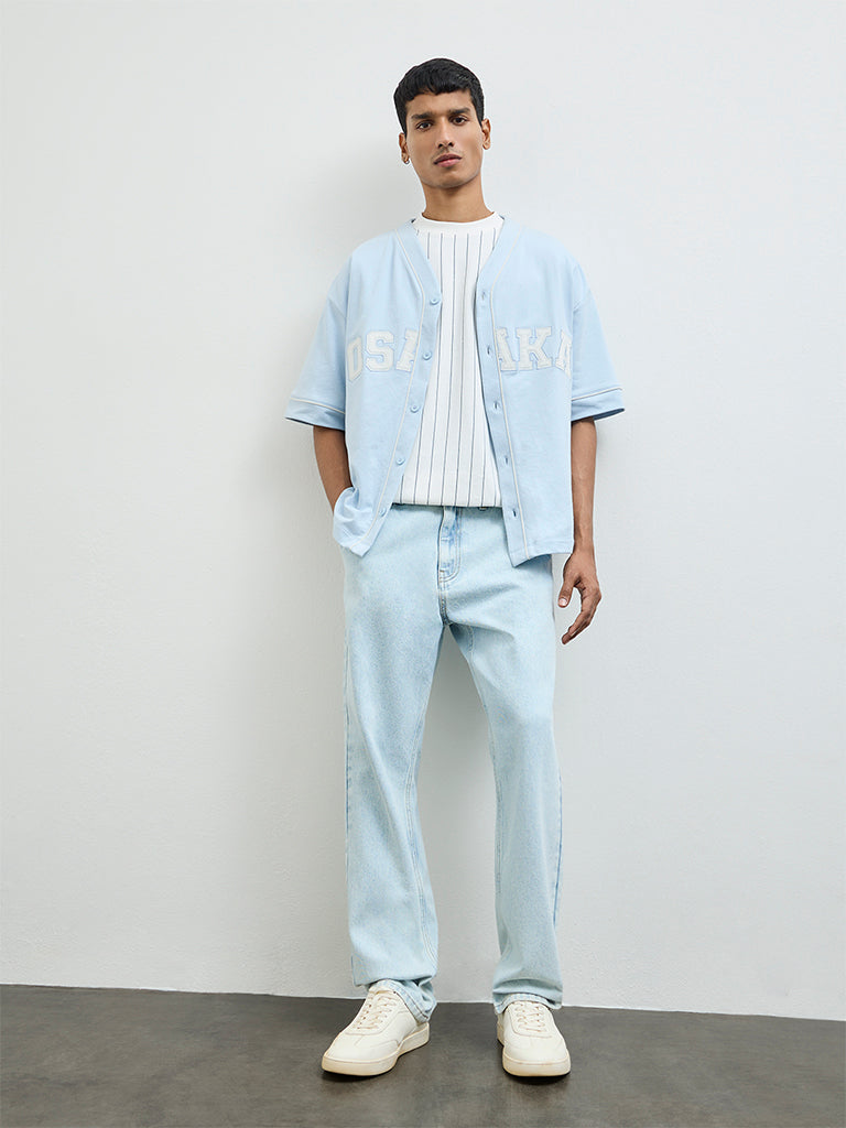 Nuon Light Blue Faded Relaxed-Fit Mid-Rise Jeans