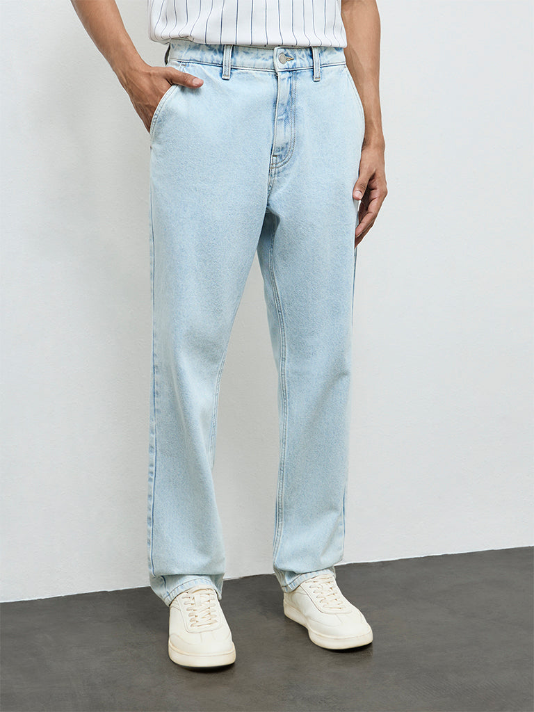 Nuon Light Blue Faded Relaxed-Fit Mid-Rise Jeans