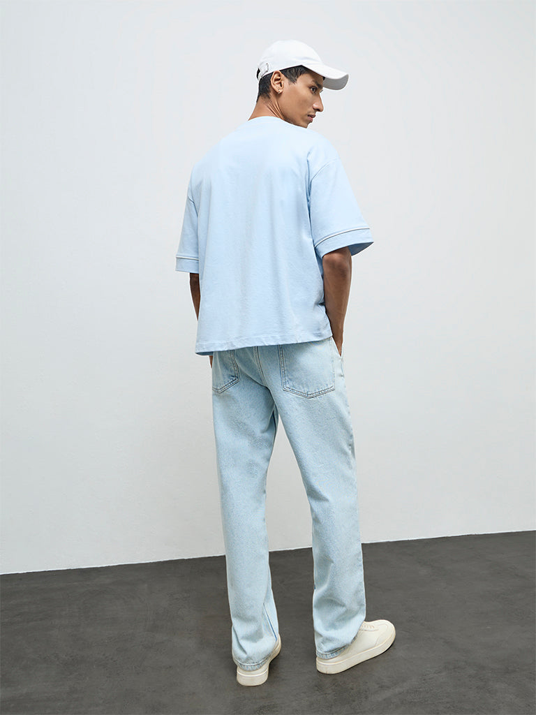 Nuon Light Blue Faded Relaxed-Fit Mid-Rise Jeans