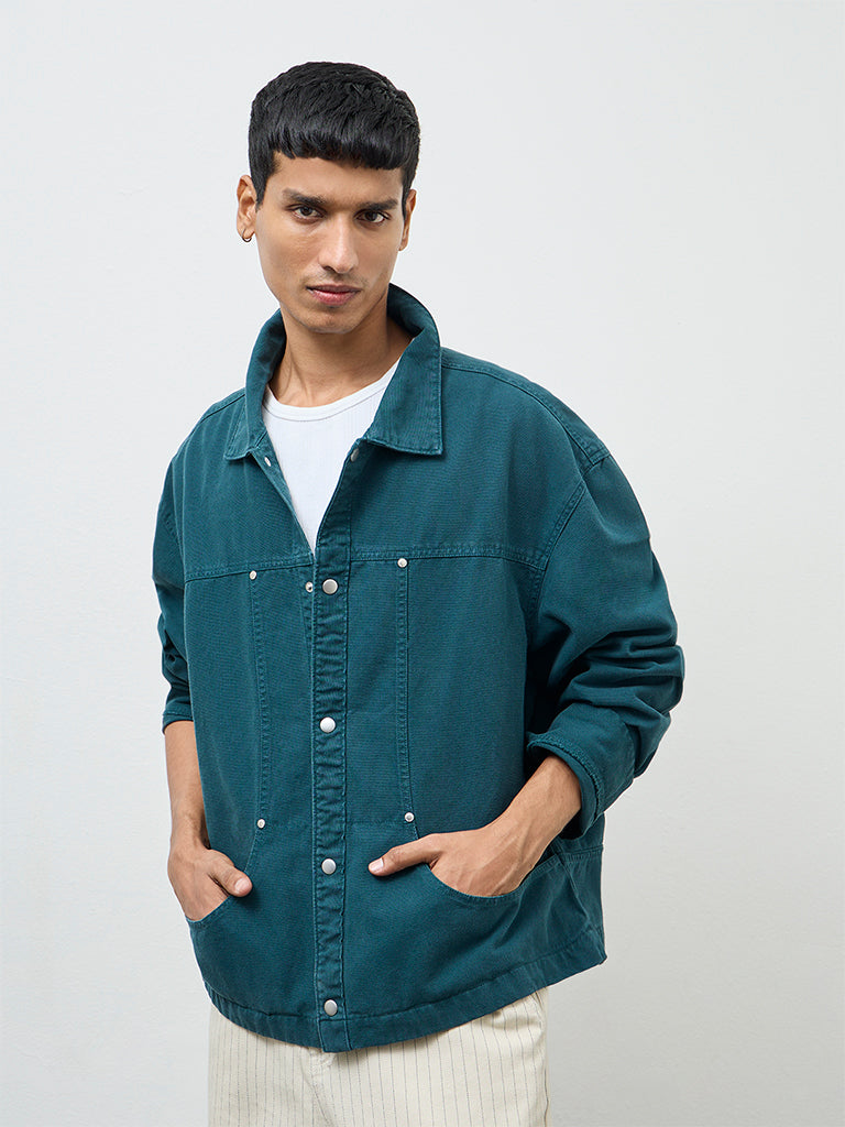 Nuon Teal Relaxed-Fit Denim Jacket