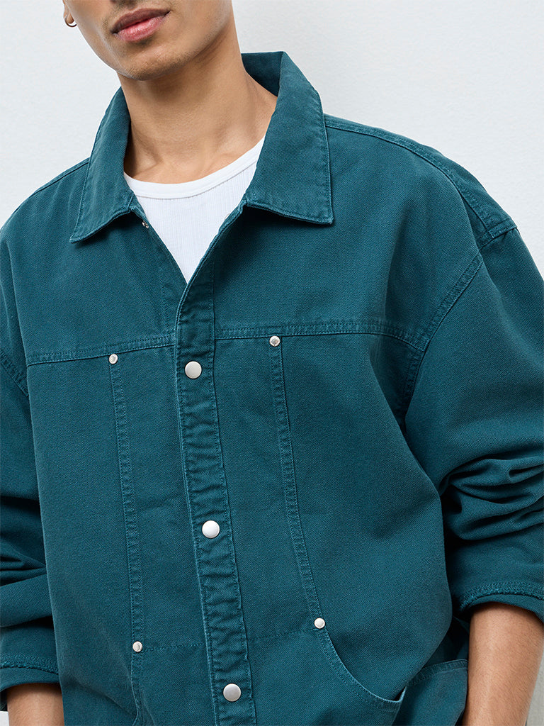 Nuon Teal Relaxed-Fit Denim Jacket