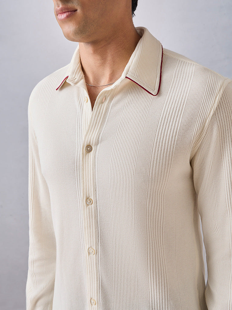 Knit-Textured Cream Shirt