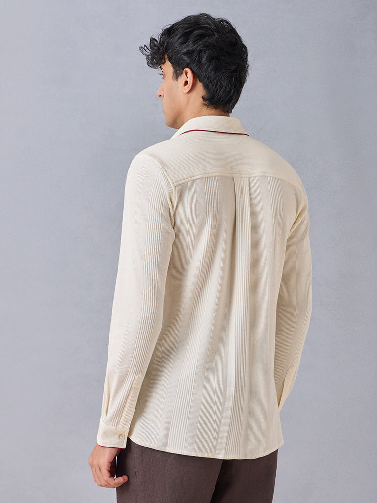Knit-Textured Cream Shirt