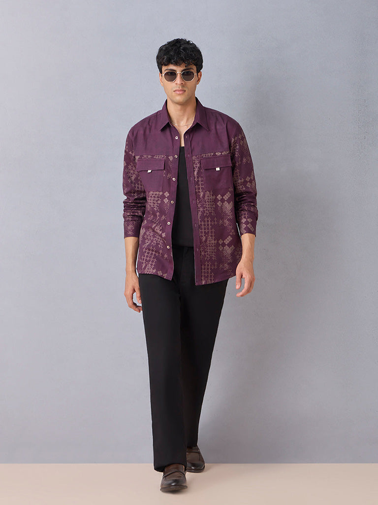 Samoh Printed Purple Shirt