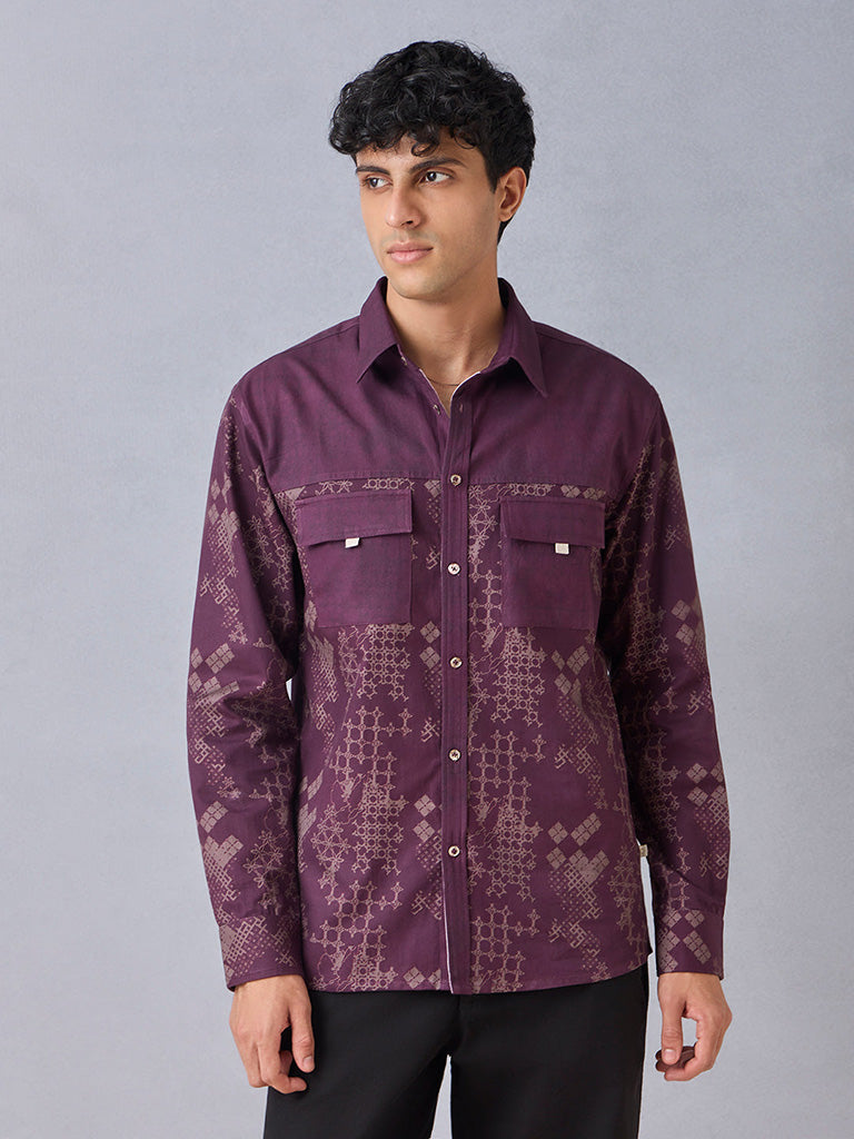 Samoh Printed Purple Shirt