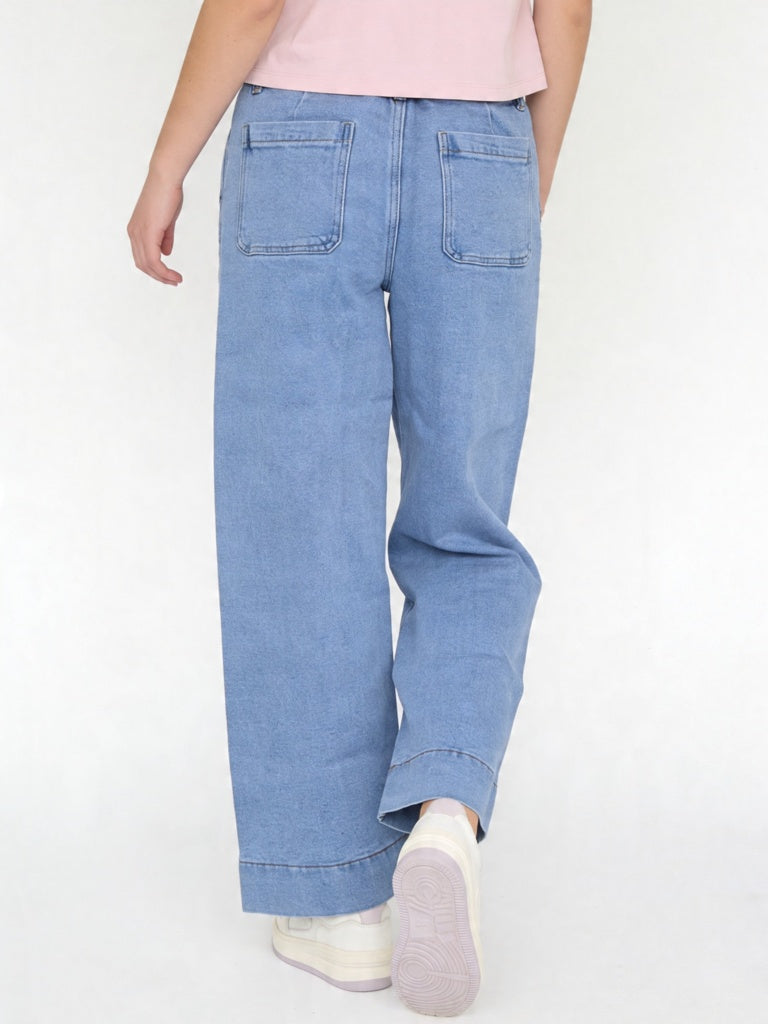 Girls Light Blue Wide Leg Jeans