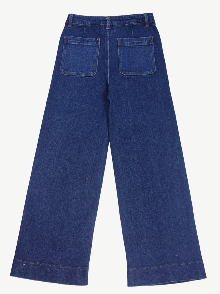 Girls Dark Blue Wide Leg Jeans