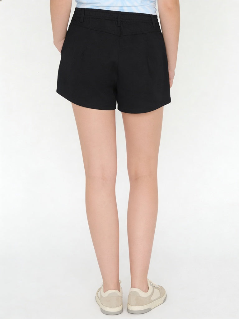 Girls Black High-Rise Cotton Shorts