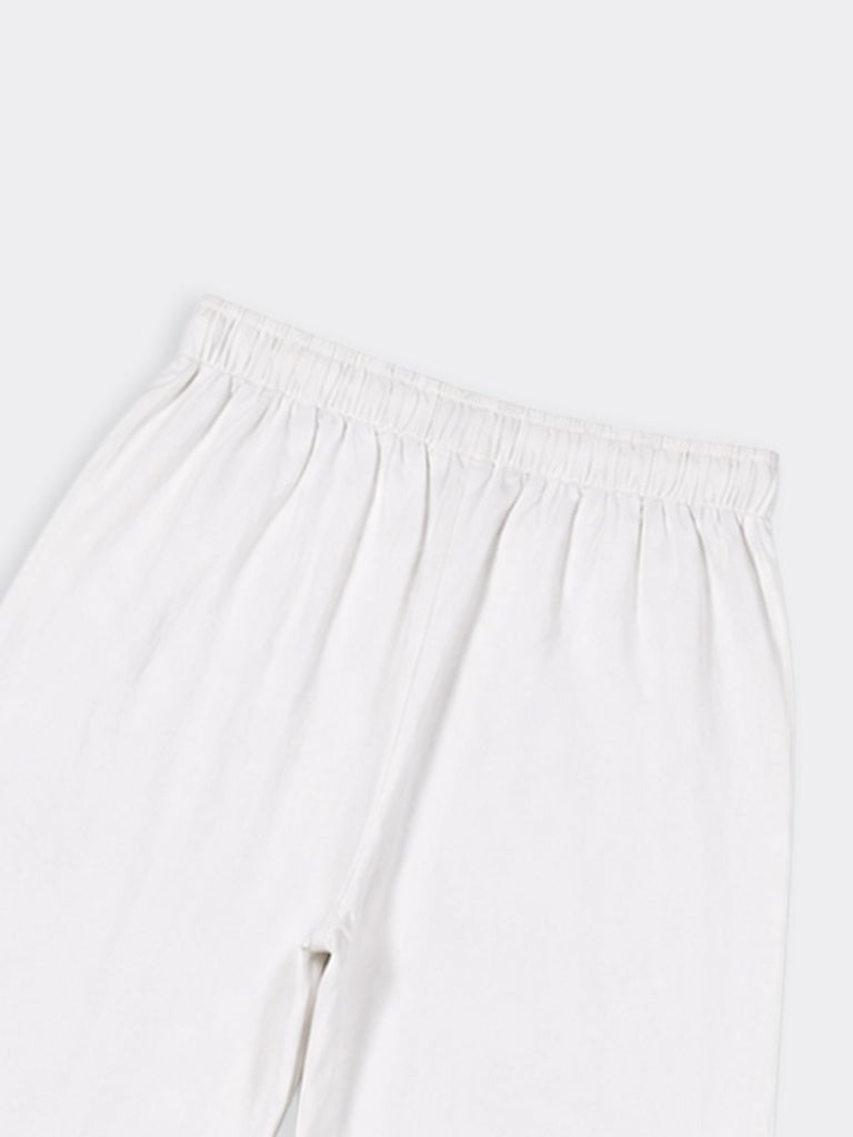Girls Off-White Solid Mid Rise Cotton Trousers