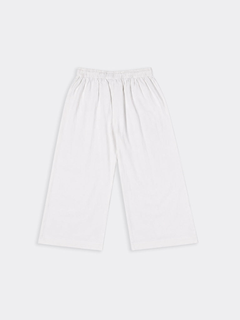 Girls Off-White Solid Mid Rise Cotton Trousers