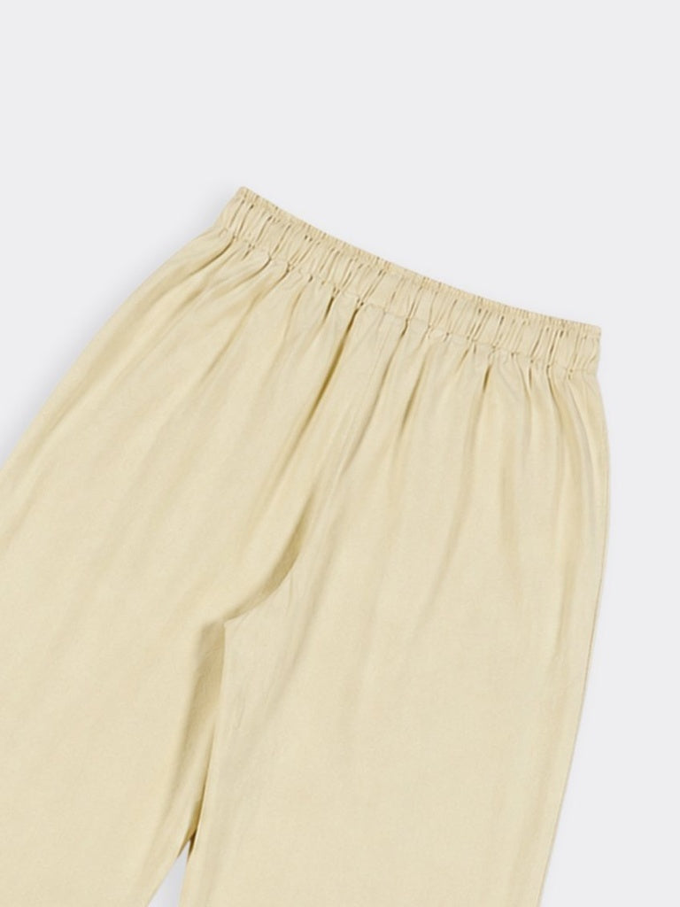 Girls Yellow Solid Waist Wide Leg Trousers