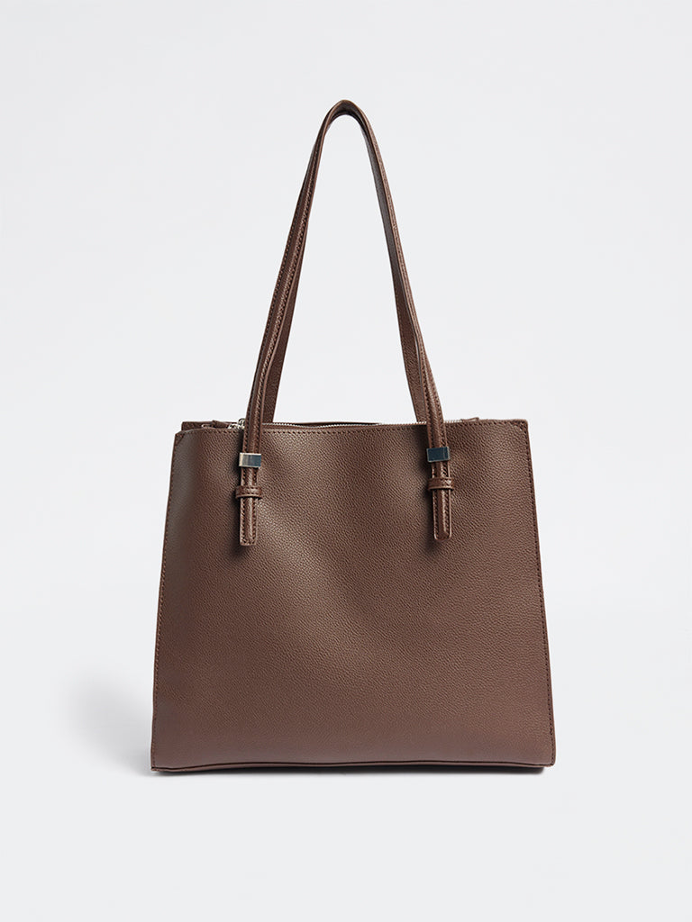 Westside Dark Brown Textured Tote Bag