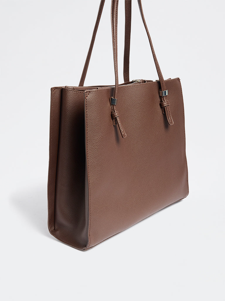 Westside Dark Brown Textured Tote Bag