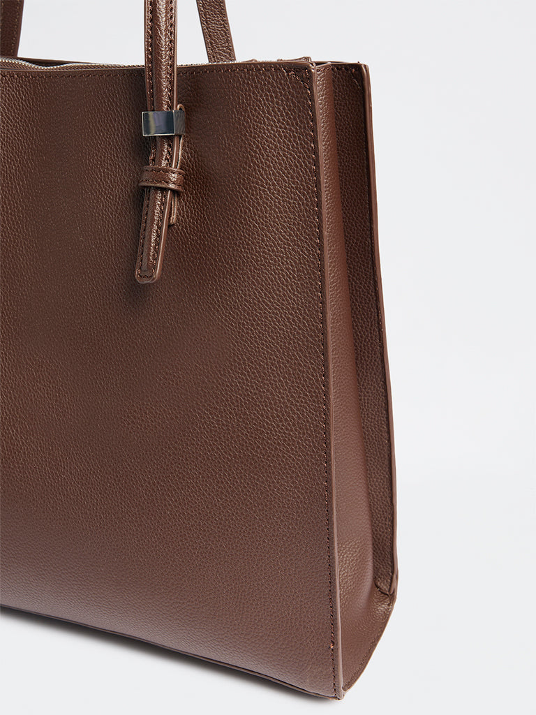 Westside Dark Brown Textured Tote Bag