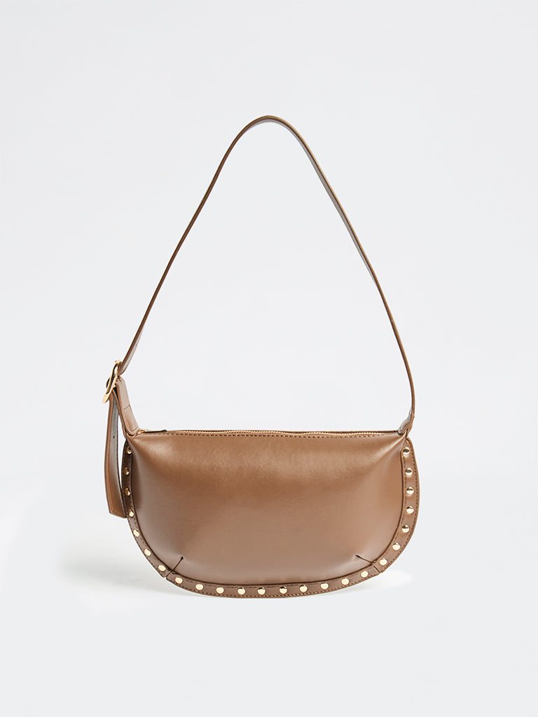 Westside Brown Stud-Detail Shoulder Bag