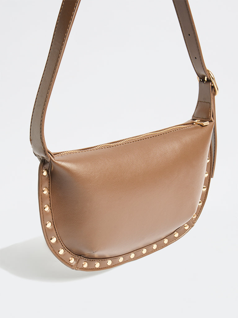 Westside Brown Stud-Detail Shoulder Bag