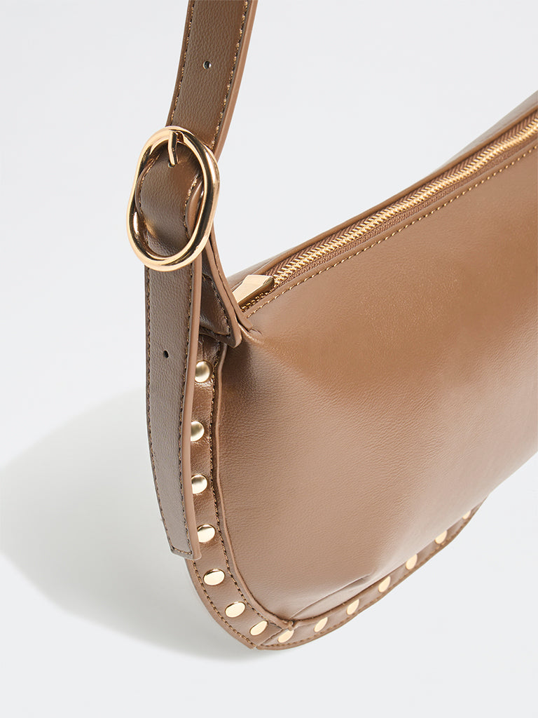 Westside Brown Stud-Detail Shoulder Bag