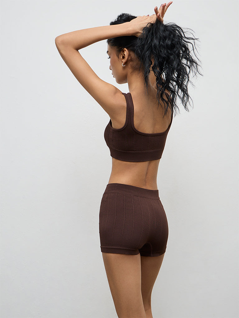 Superstar Brown Knitted Seam-Free High-Rise Boy Shorts Briefs