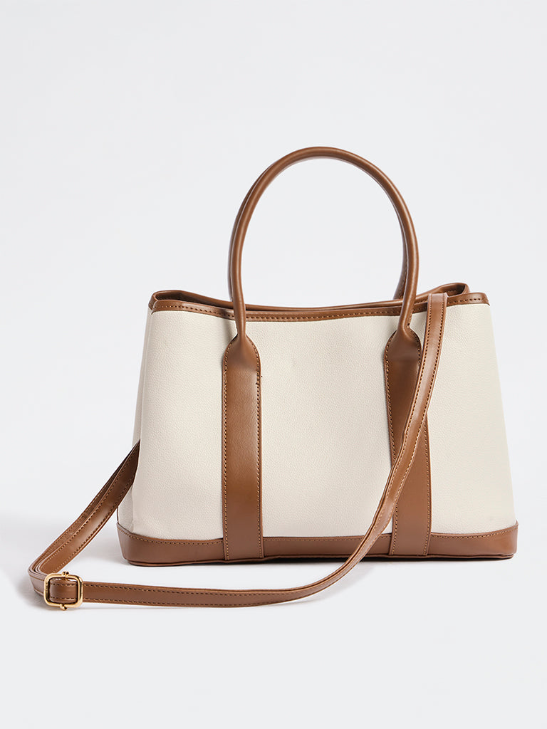 Westside Off-White Tote Bag with Sling