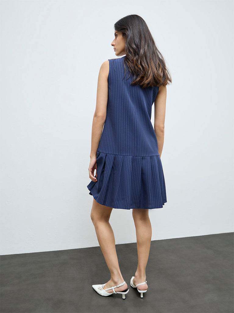Wardrobe Navy Striped Drop Waist Dress