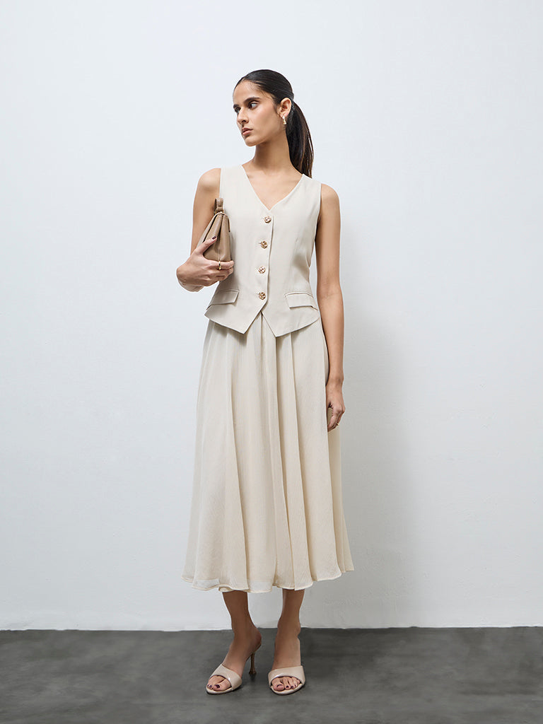 Wardrobe Beige A-line Waistcoat Dress